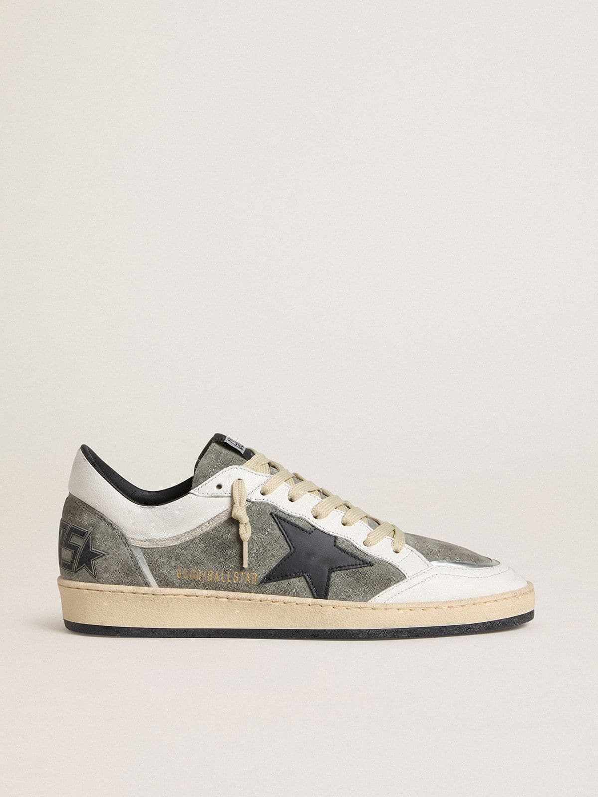 Golden Goose - Men's Ball Star in gray suede with black leather star and white nappa leather inserts in 