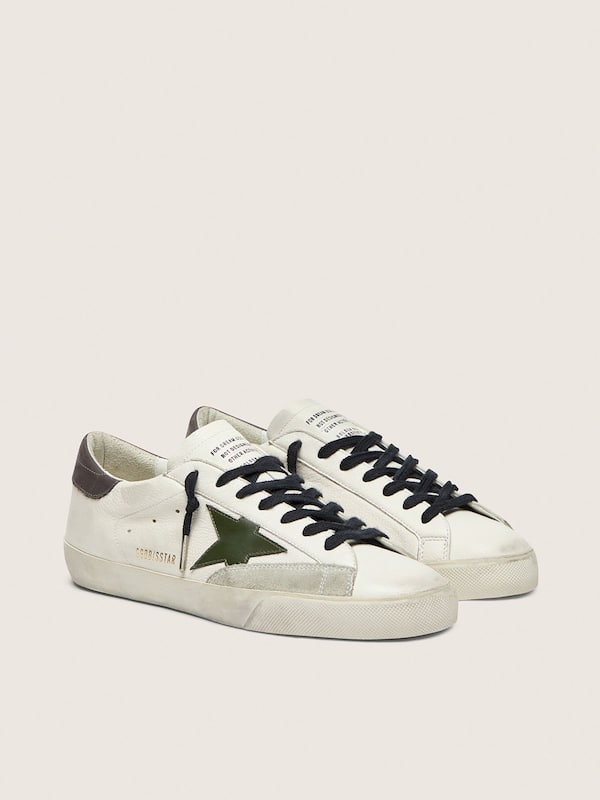 Golden Goose - Men's Super-Star in nappa with green leather star and gray leather heel tab in 