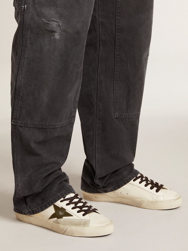 Golden Goose - Men's Super-Star in nappa with green leather star and gray leather heel tab in 