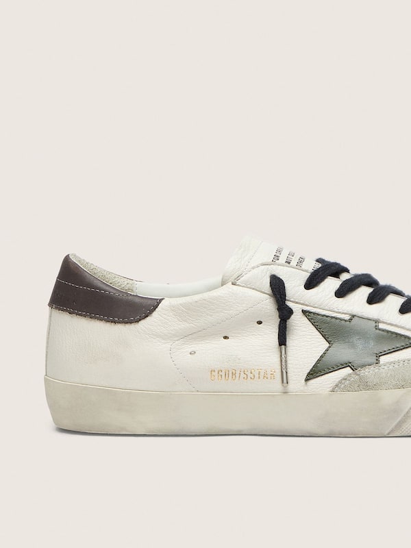 Golden Goose - Men's Super-Star in nappa with green leather star and gray leather heel tab in 