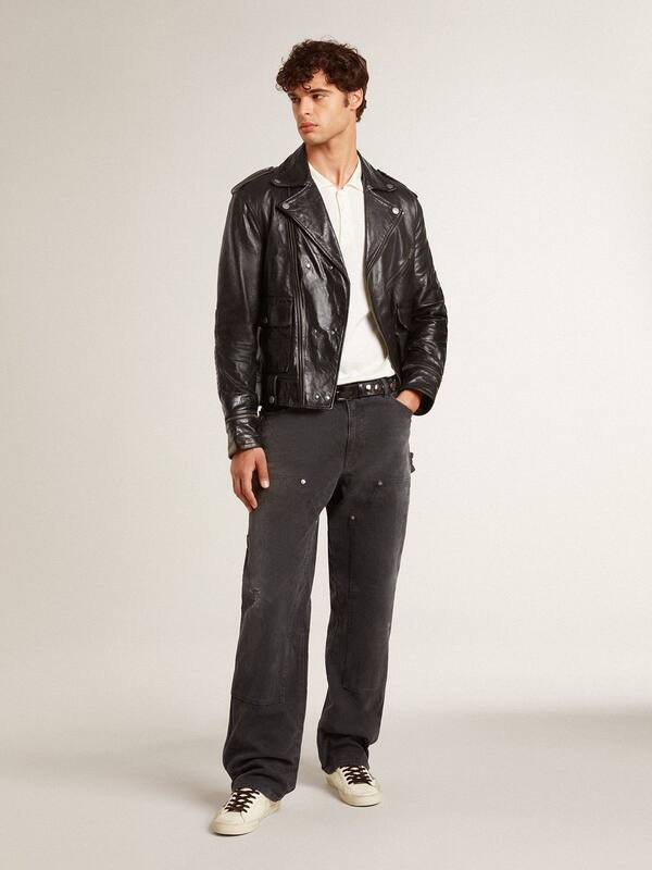 Golden Goose - Men's Super-Star in nappa with green leather star and gray leather heel tab in 