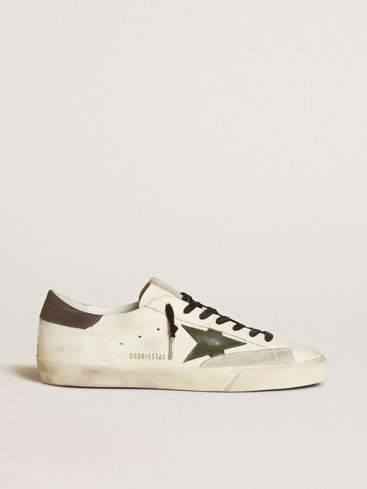 Golden Goose - Super-Star in nappa with green leather star and gray leather heel tab in 