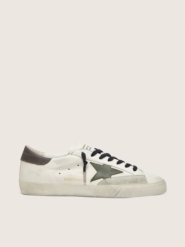 Golden Goose - Men's Super-Star in nappa with green leather star and gray leather heel tab in 