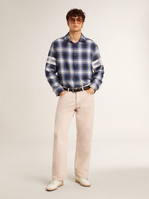 Golden Goose - Men’s Ball Star LTD with mesh star and midnight blue leather heel tab in 