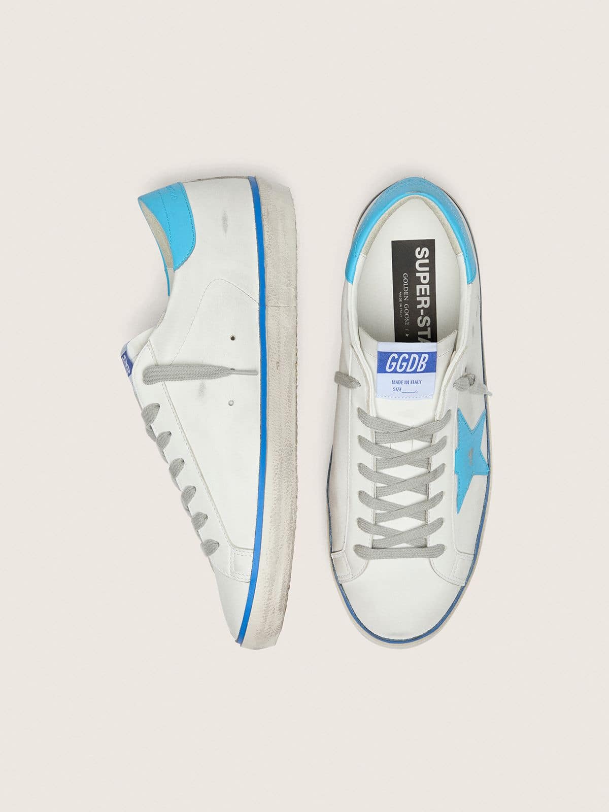 Golden Goose - Super-Star LTD de hombre de piel blanca con estrella y refuerzo del refuerzo de piel azul in 