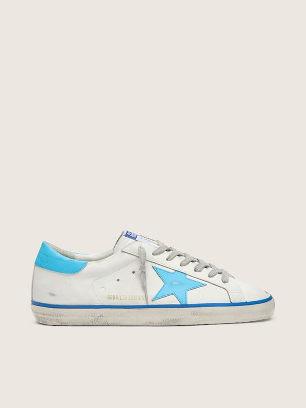 Golden Goose - Men's Super-Star LTD in white leather with light blue leather star and heel tab in 