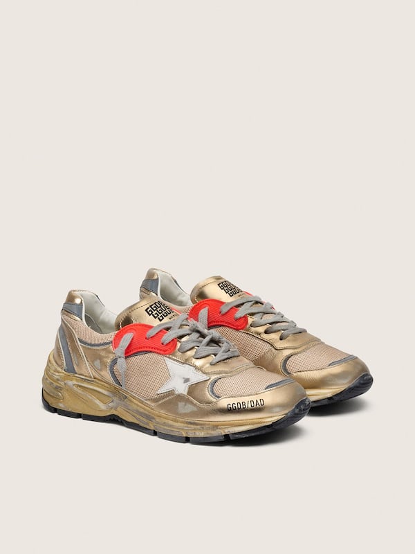 Men's Dad-Star in gold laminated leather and mesh with white leather star and gold leather heel tab
