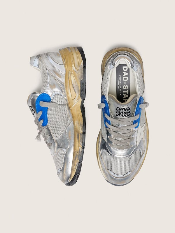 Men's Dad-Star in silver laminated leather and mesh with white leather star and silver heel tab
