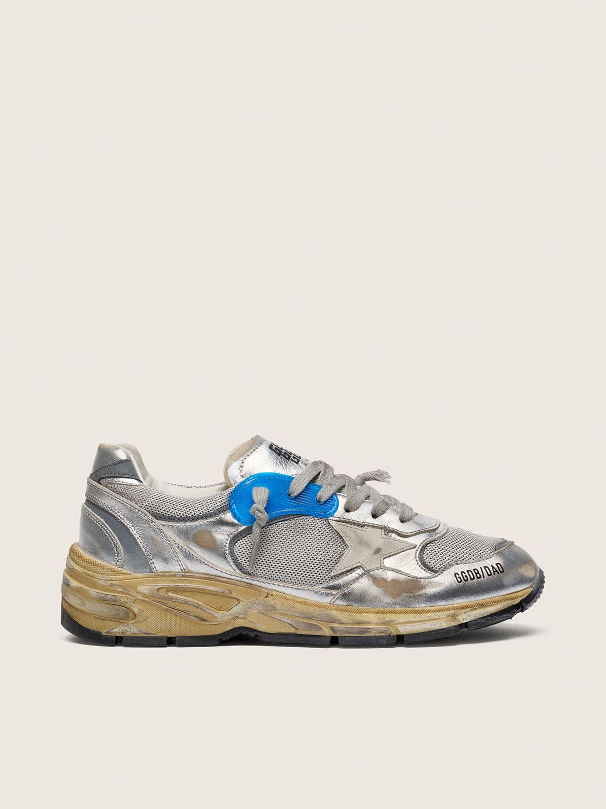 Men's Dad-Star in silver laminated leather and mesh with white