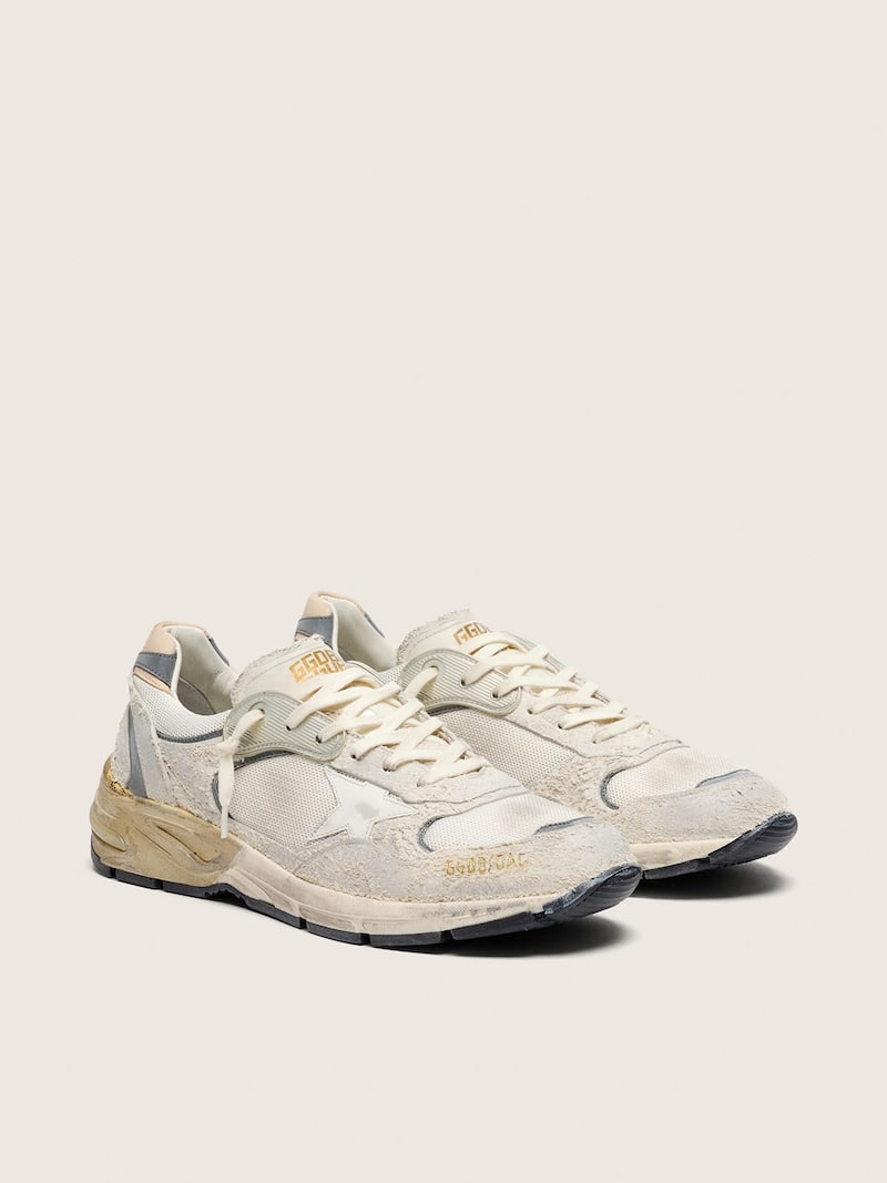 Golden Goose - Dad-Star Uomo in suede e rete con stella in pelle bianca e talloncino in pelle beige in 