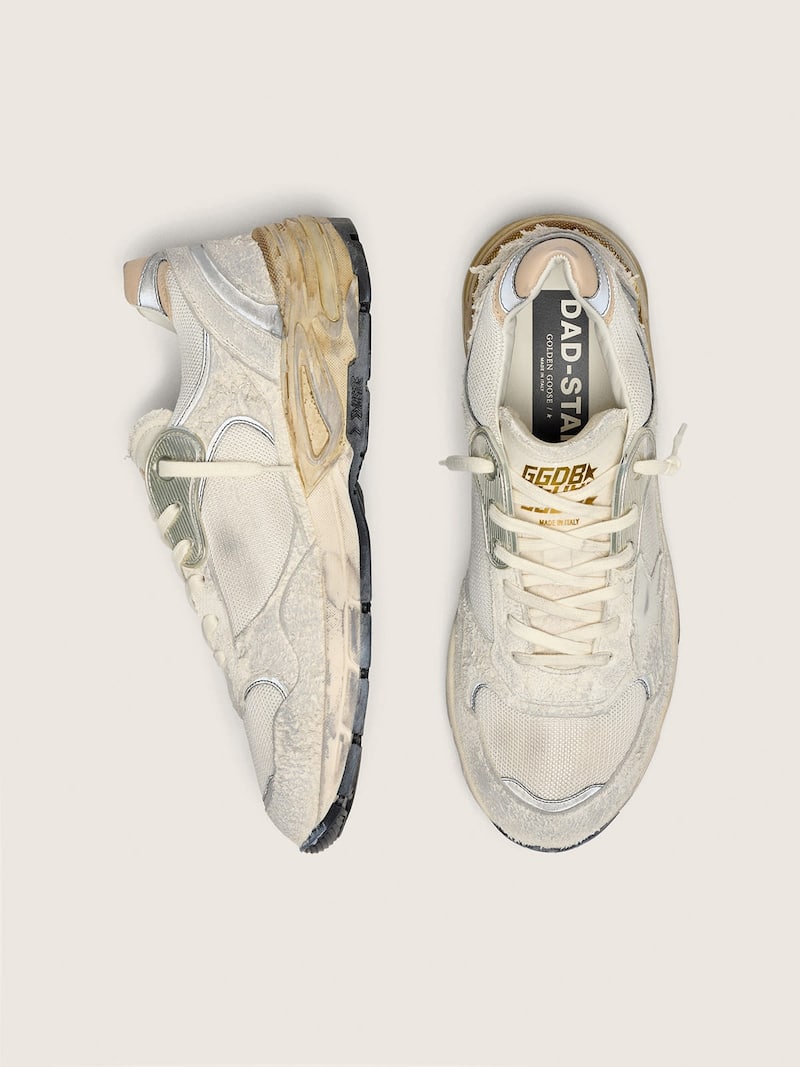 Golden Goose - Dad-Star Uomo in suede e rete con stella in pelle bianca e talloncino in pelle beige in 