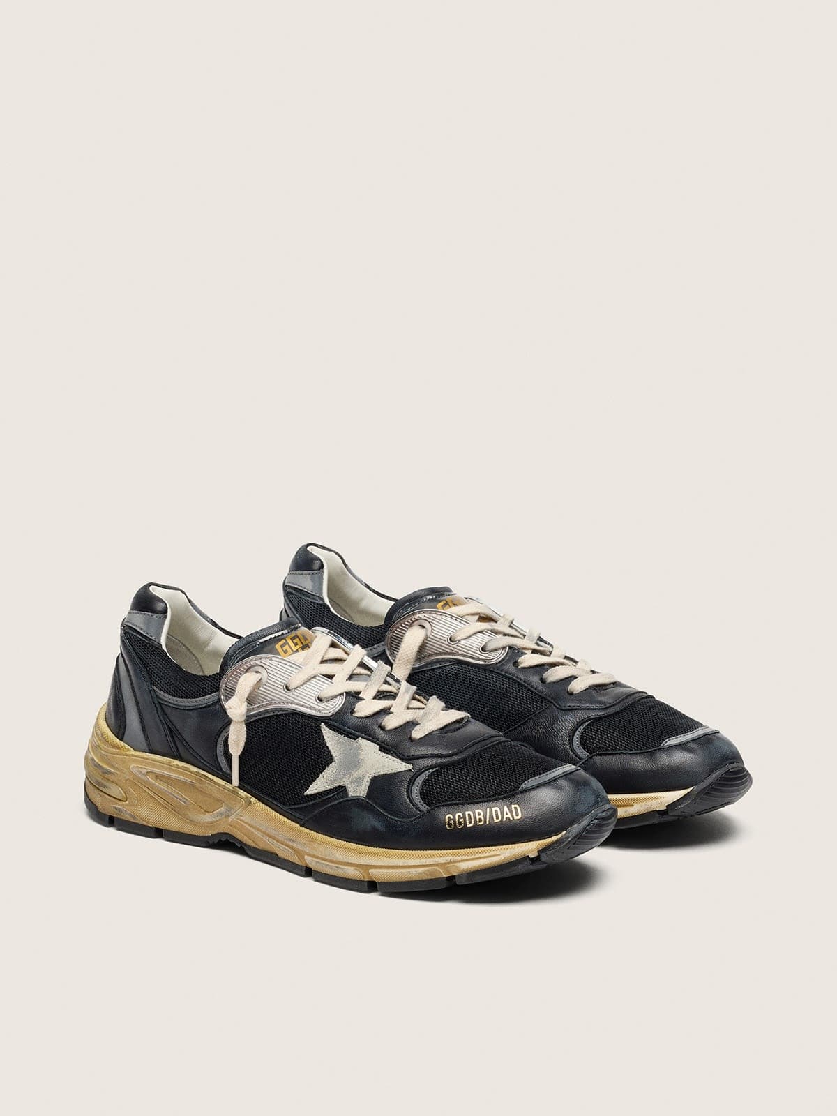Golden Goose - Schwarz-silberner Dad-Star Herren aus Mesh und Nappa mit eisgrauem Stern in 