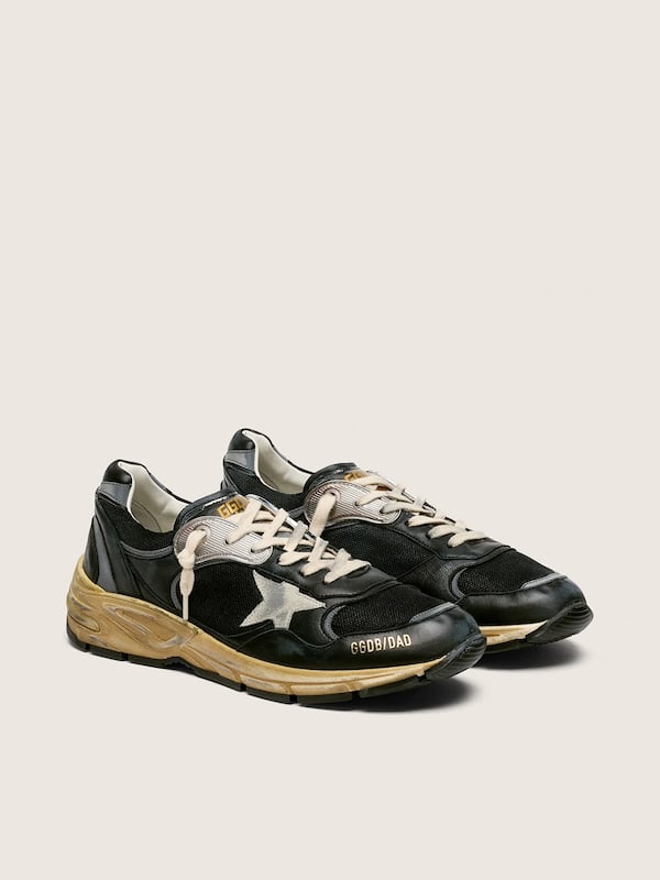 Dad-Star homme en r&eacute;sille et cuir nappa noir et argent avec &eacute;toile grise