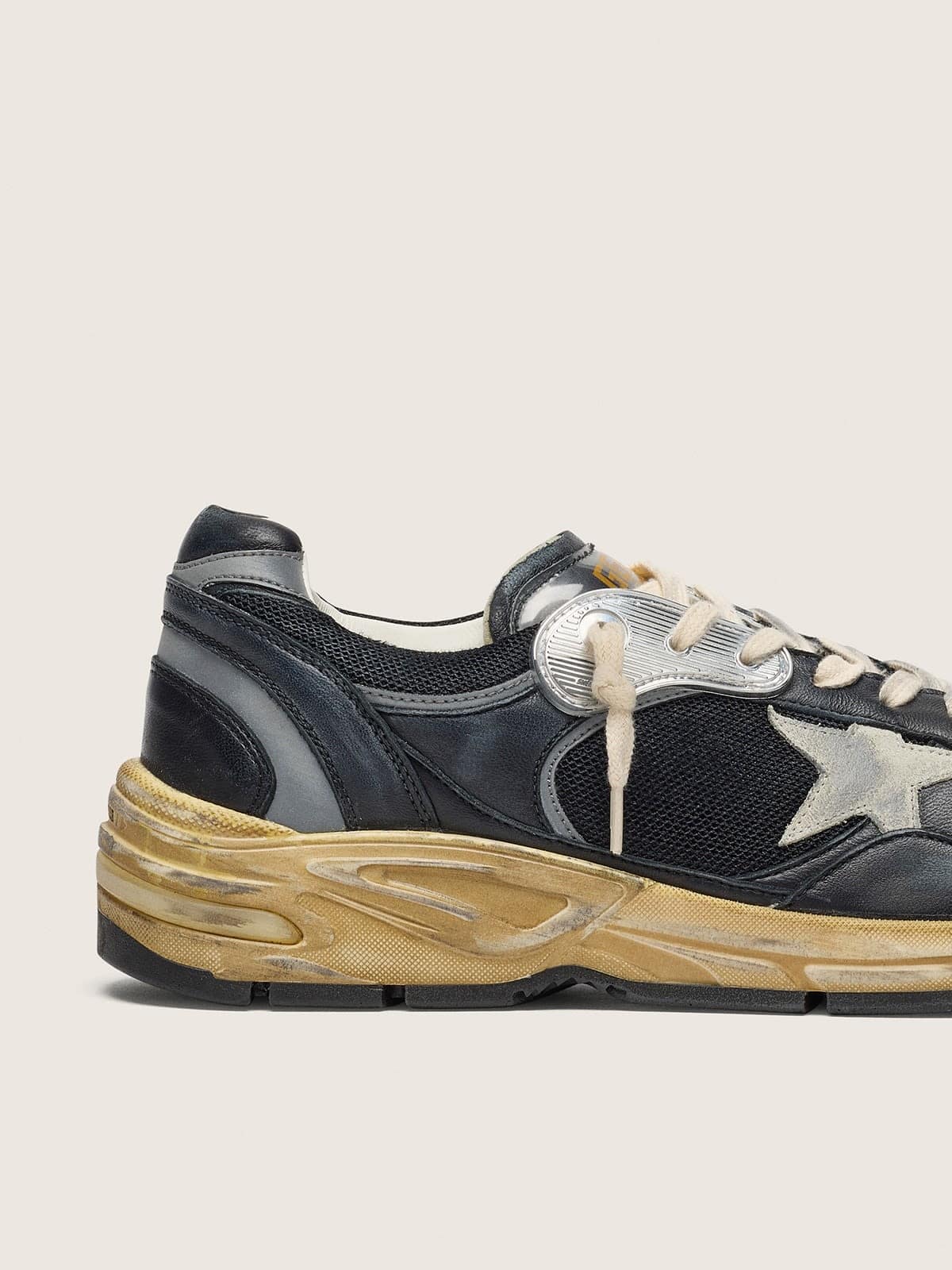 Golden Goose - Schwarz-silberner Dad-Star Herren aus Mesh und Nappa mit eisgrauem Stern in 