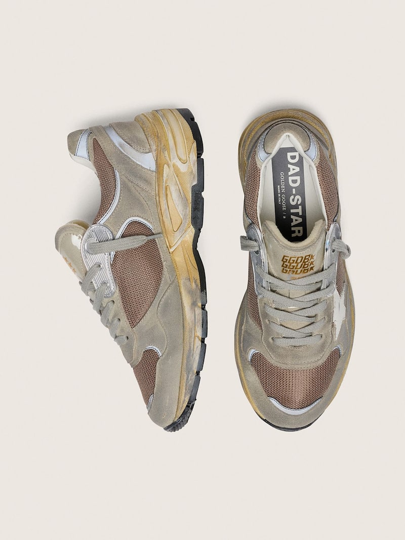 Golden Goose - Men's Dad-Star in dove-gray suede and silver mesh with white leather star and suede heel tab in 