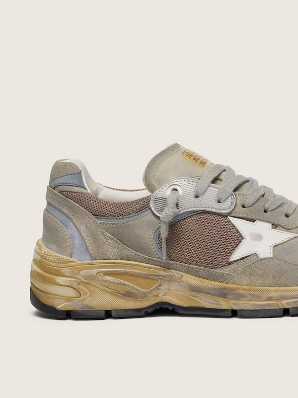 Golden Goose - Men's Dad-Star in dove-gray suede and silver mesh with white leather star and suede heel tab in 