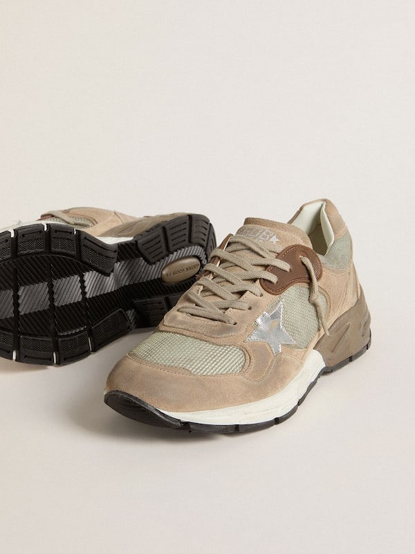 Golden Goose - Men's Dad-Star in beige mesh and suede with silver leather star in 