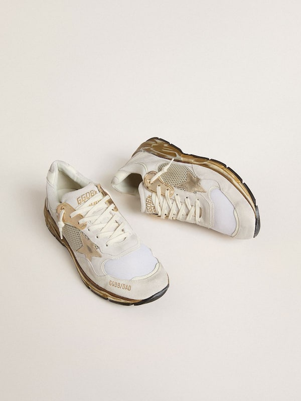 Golden Goose - Men's Dad-Star in mesh and white suede with gold foiled leather star in 