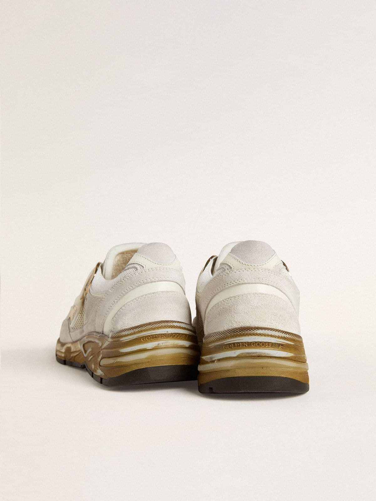 Golden Goose - Men's Dad-Star in mesh and white suede with gold foiled leather star in 
