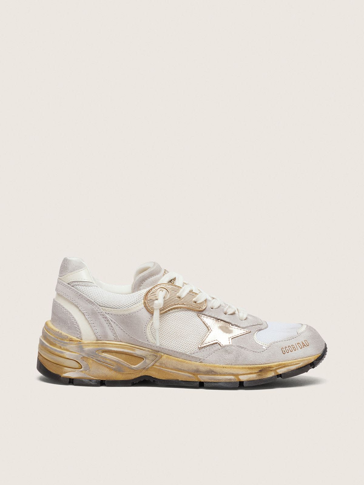 Buy Men s Dad Star In Mesh And White Suede With Gold Foiled Leather buy-men-s-dad-star-in-mesh-and-white-suede-with-gold-foiled-leather