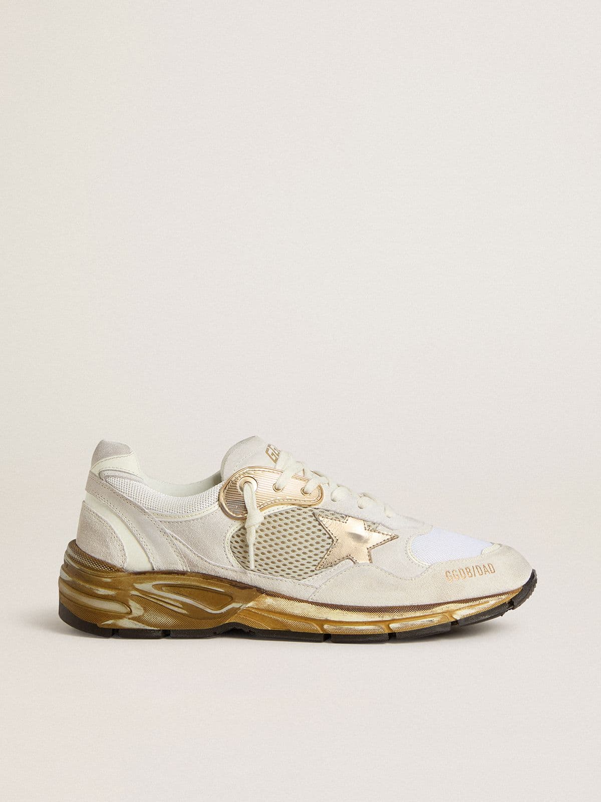 Golden Goose - Men's Dad-Star in mesh and white suede with gold foiled leather star in 