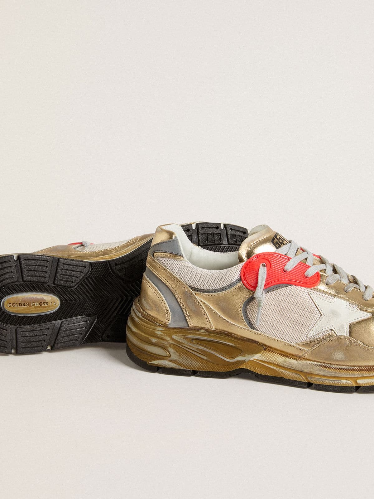 Golden Goose - Men's Dad-Star in mesh and gold foiled leather with white leather star  in 