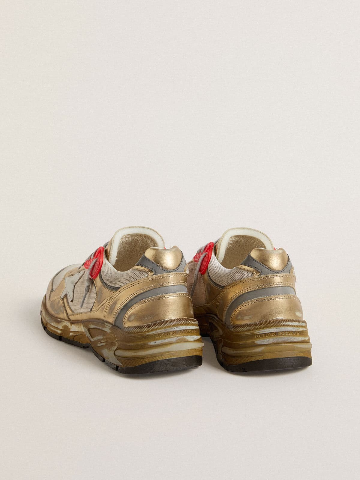 Golden Goose - Men's Dad-Star in mesh and gold foiled leather with white leather star  in 