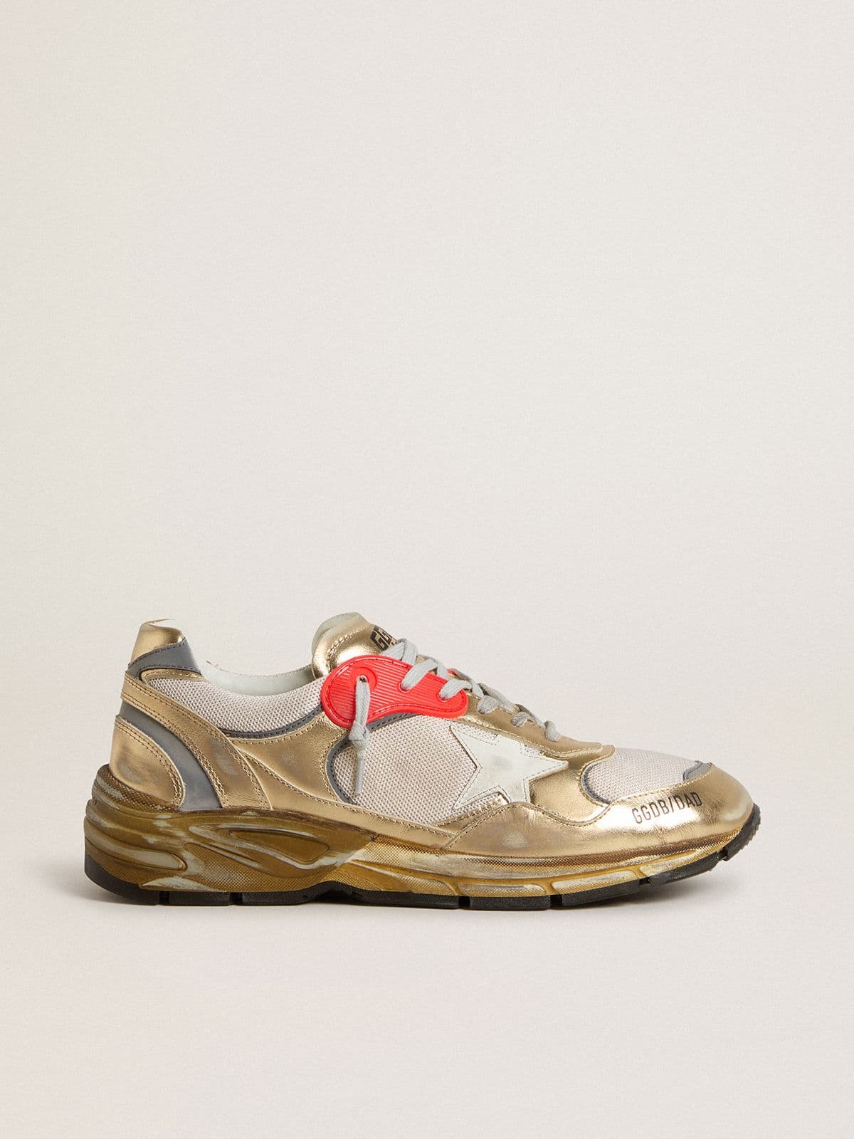 Golden Goose - Men's Dad-Star in mesh and gold foiled leather with white leather star  in 