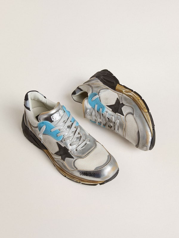 Golden Goose - Men's Dad-Star in mesh and silver foiled leather with black leather star in 