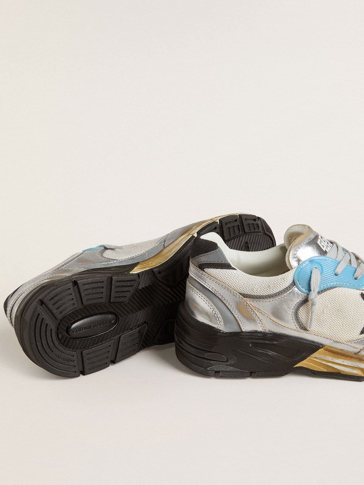 Golden Goose - Men's Dad-Star in mesh and silver foiled leather with black leather star  in 