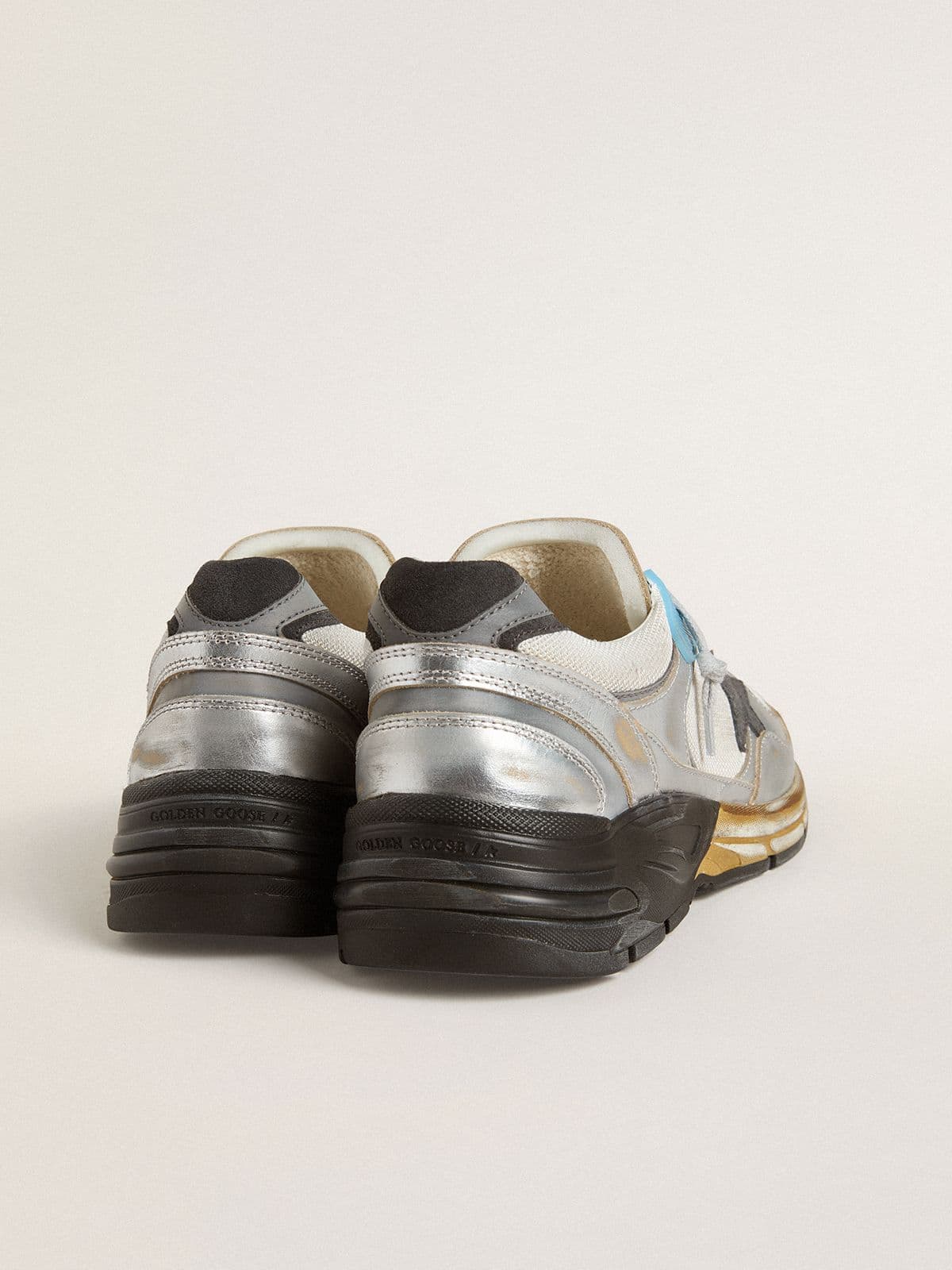 Golden Goose - Men's Dad-Star in mesh and silver foiled leather with black leather star  in 