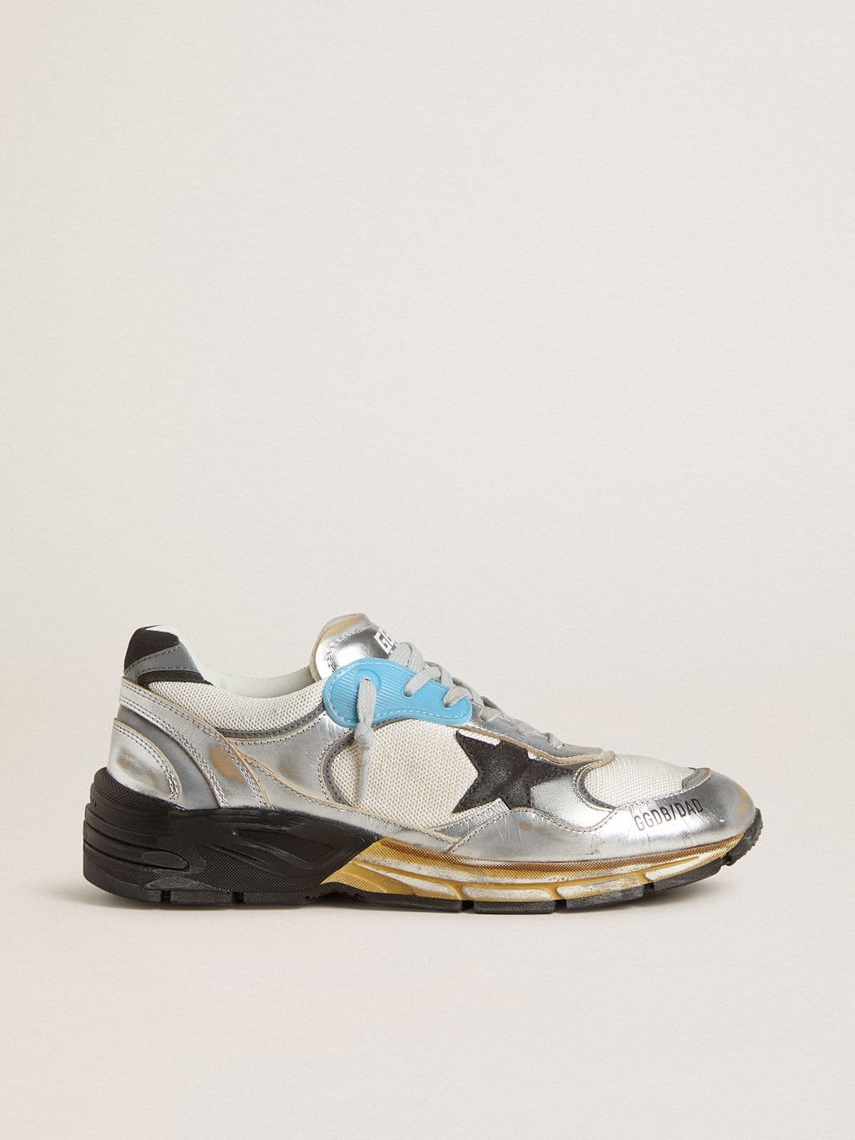 Golden Goose - Men's Dad-Star in mesh and silver foiled leather with black leather star  in 