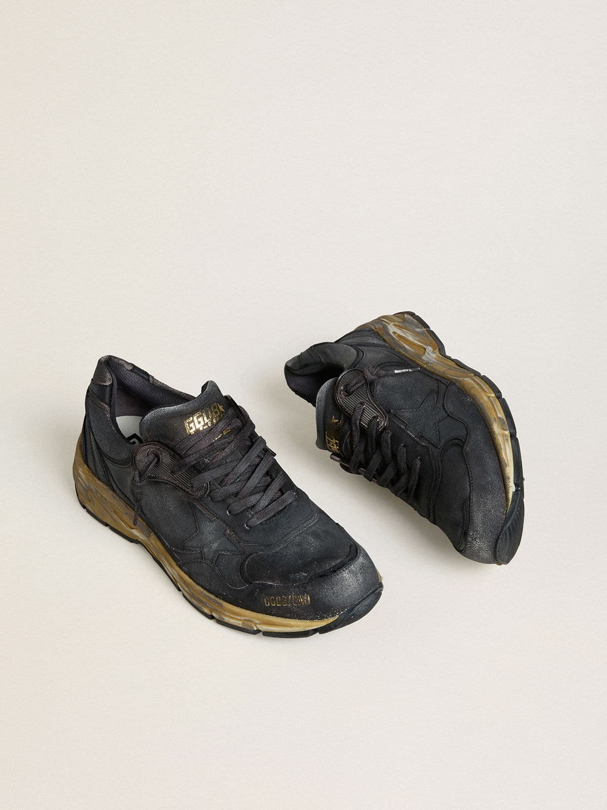 Golden Goose - Men's Dad-Star in black naplak and crackle leather with black star and heel tab in 