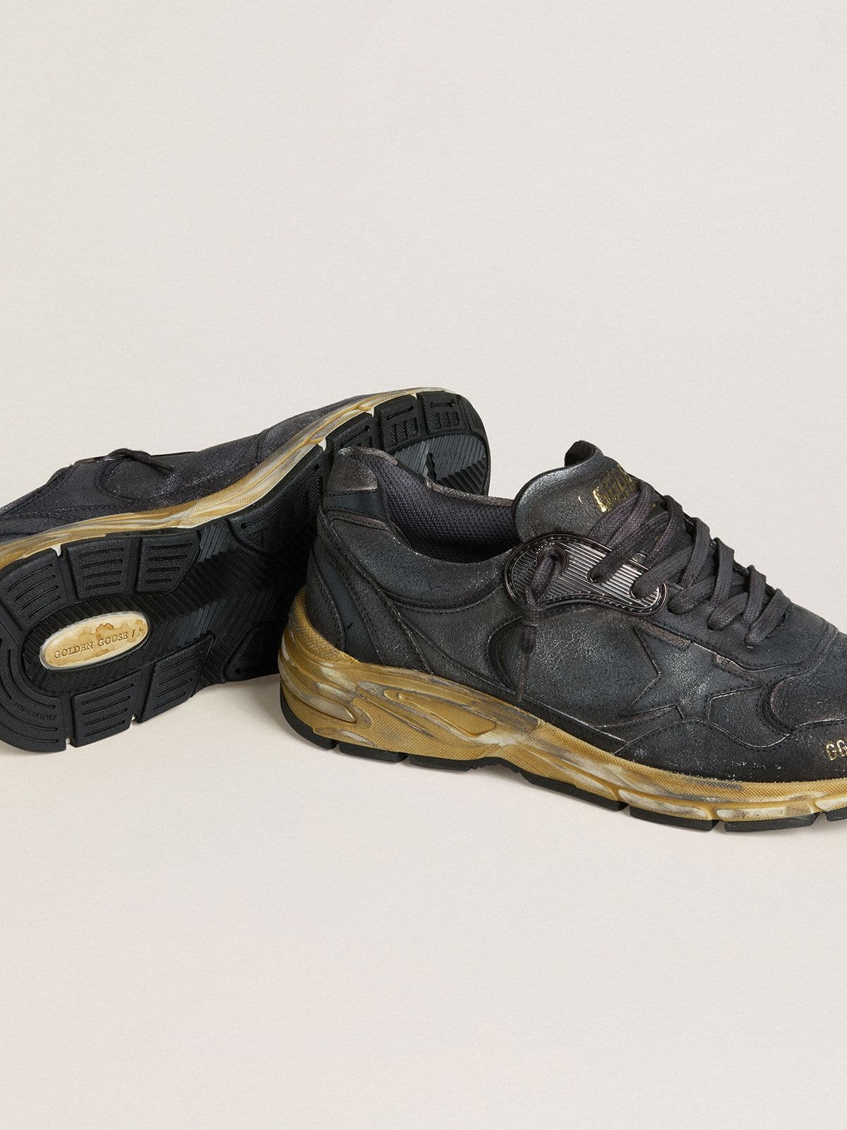Golden Goose - Men's Dad-Star in black naplak and crackle leather with black star and heel tab in 