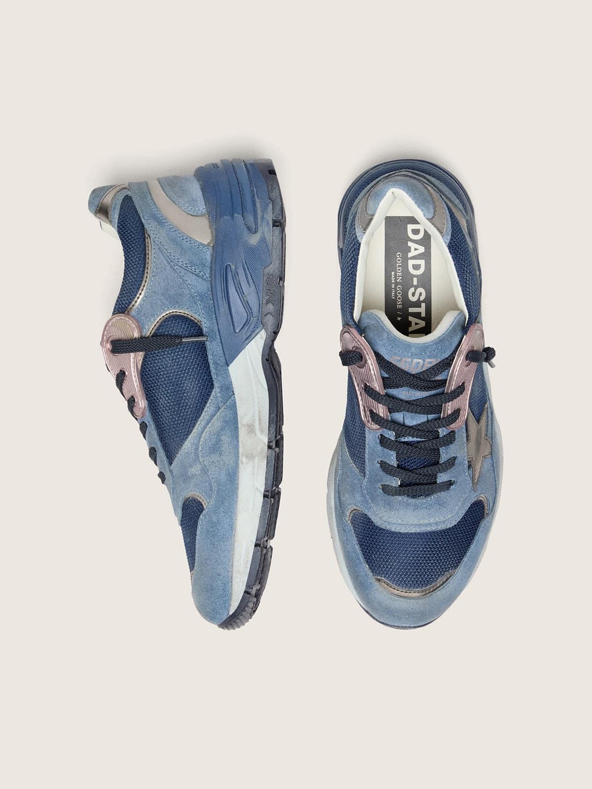 Dad-Star homme en cuir velours bleu denim avec &eacute;toile en cuir argent&eacute;