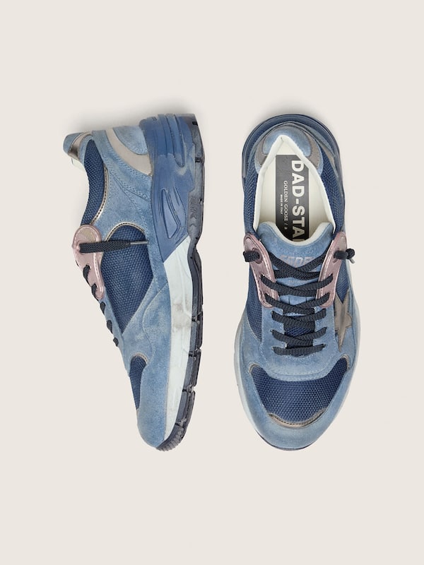 Golden Goose - Men&rsquo;s Dad-Star in denim-blue suede with silver leather star in 