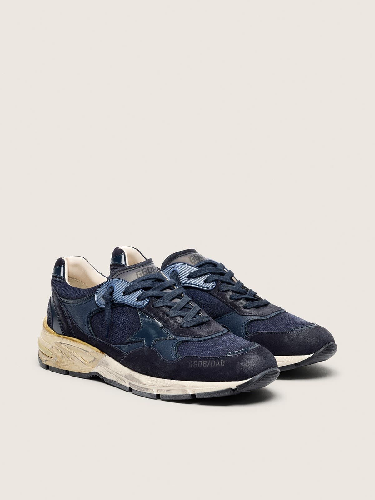 Men's Dad-Star in dark blue mesh and leather with tone-on-tone star