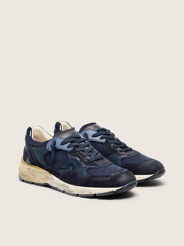 Men's Dad-Star in dark blue mesh and leather with tone-on-tone star