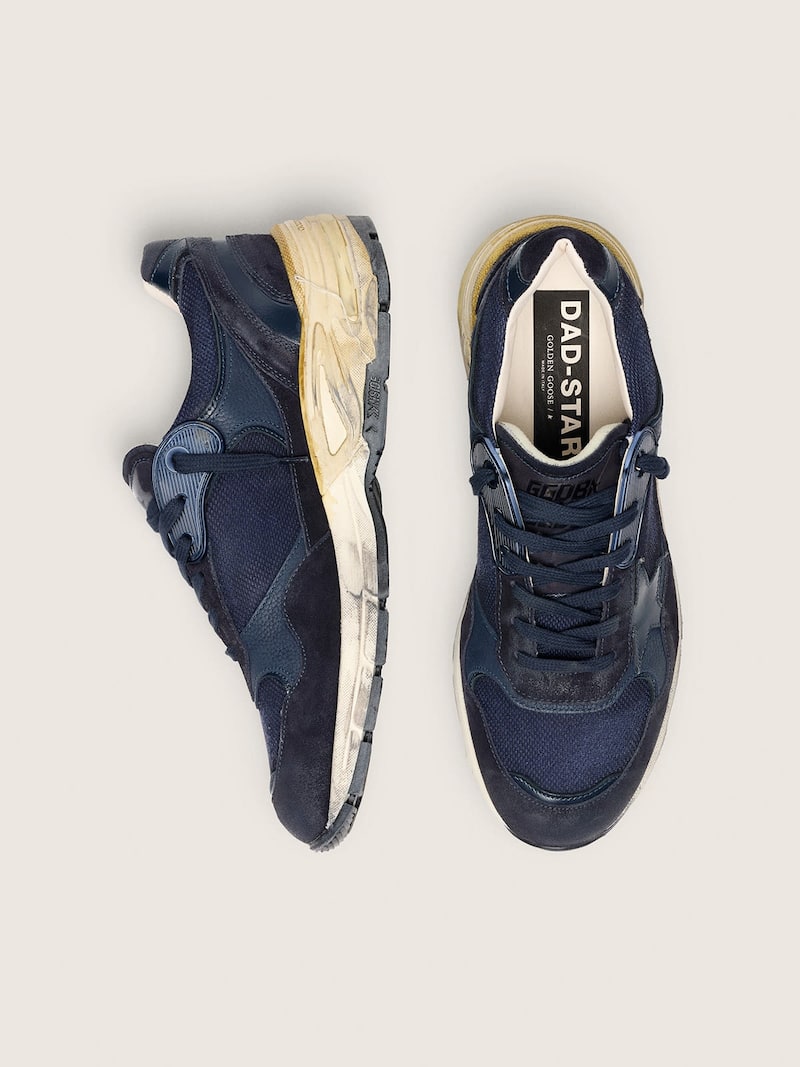 Golden Goose - Dad-Star uomo in mesh e pelle blu scuro con stella in ton sur ton in 