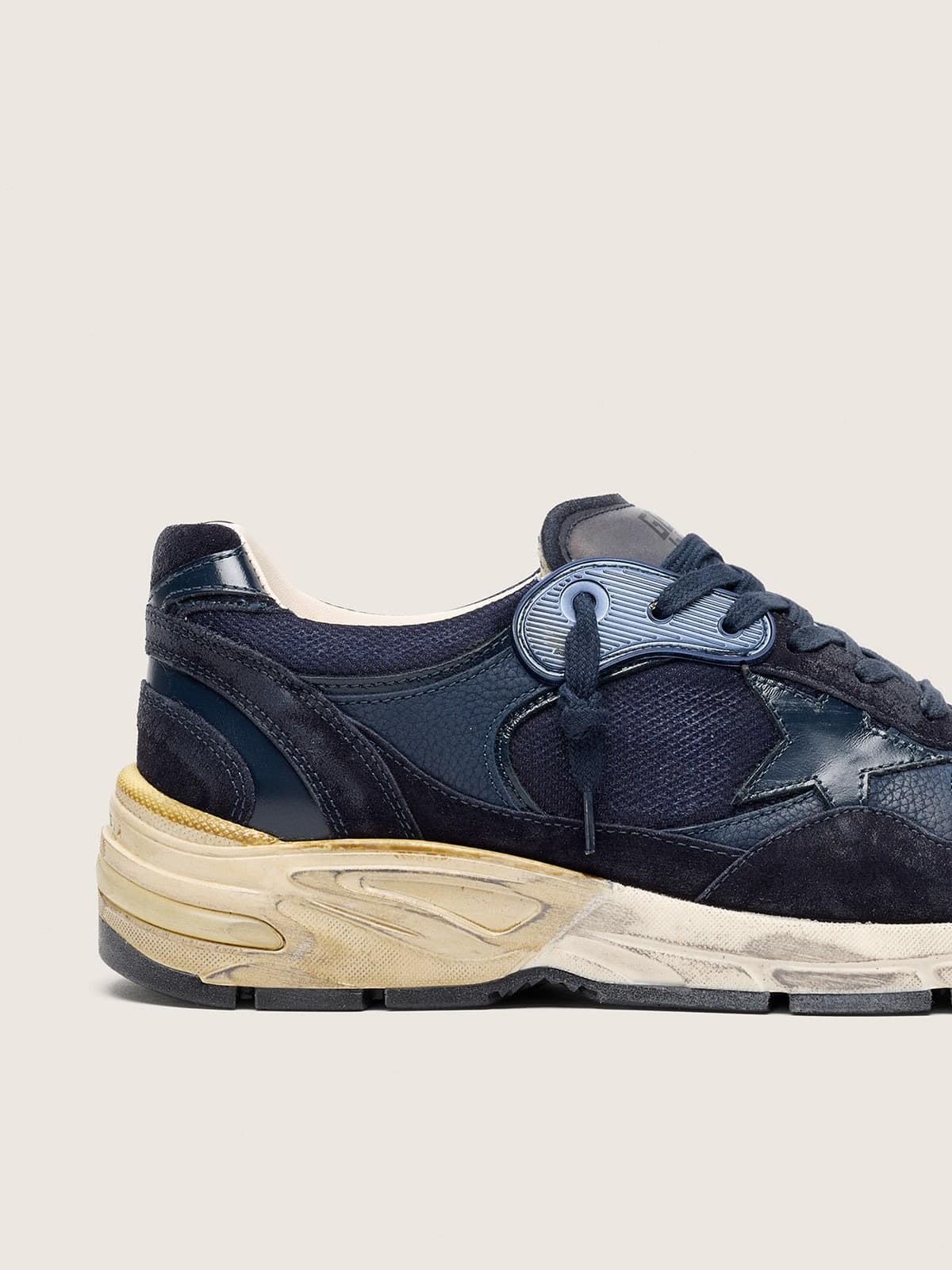 Golden Goose Men's Dad-Star in dark blue mesh and leather with tone-on-tone star Dad-Star blue man