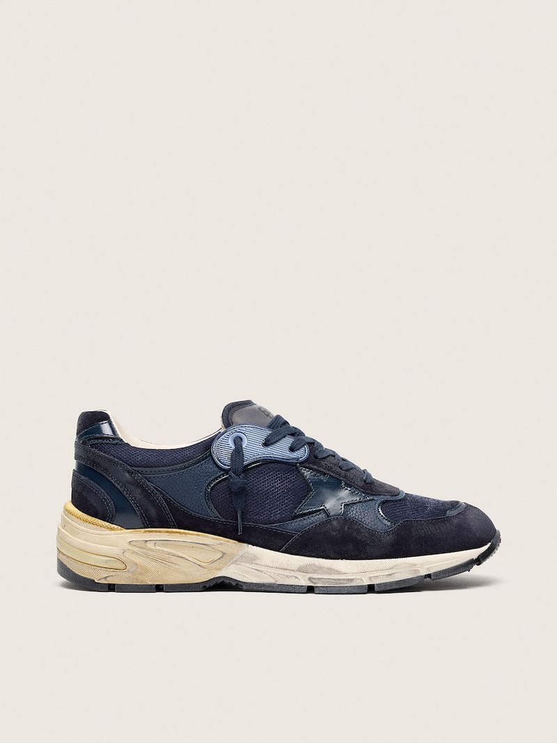 Golden Goose Men's Dad-Star in dark blue mesh and leather with tone-on-tone star Dad-Star blue man