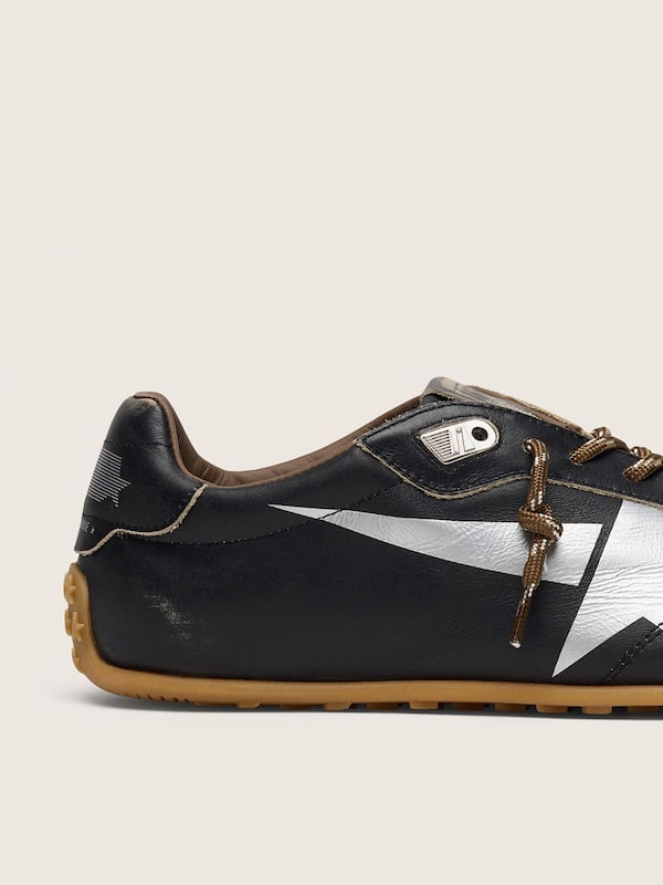 Golden Goose - Men's Marathon Speed with black leather upper and silver star in 
