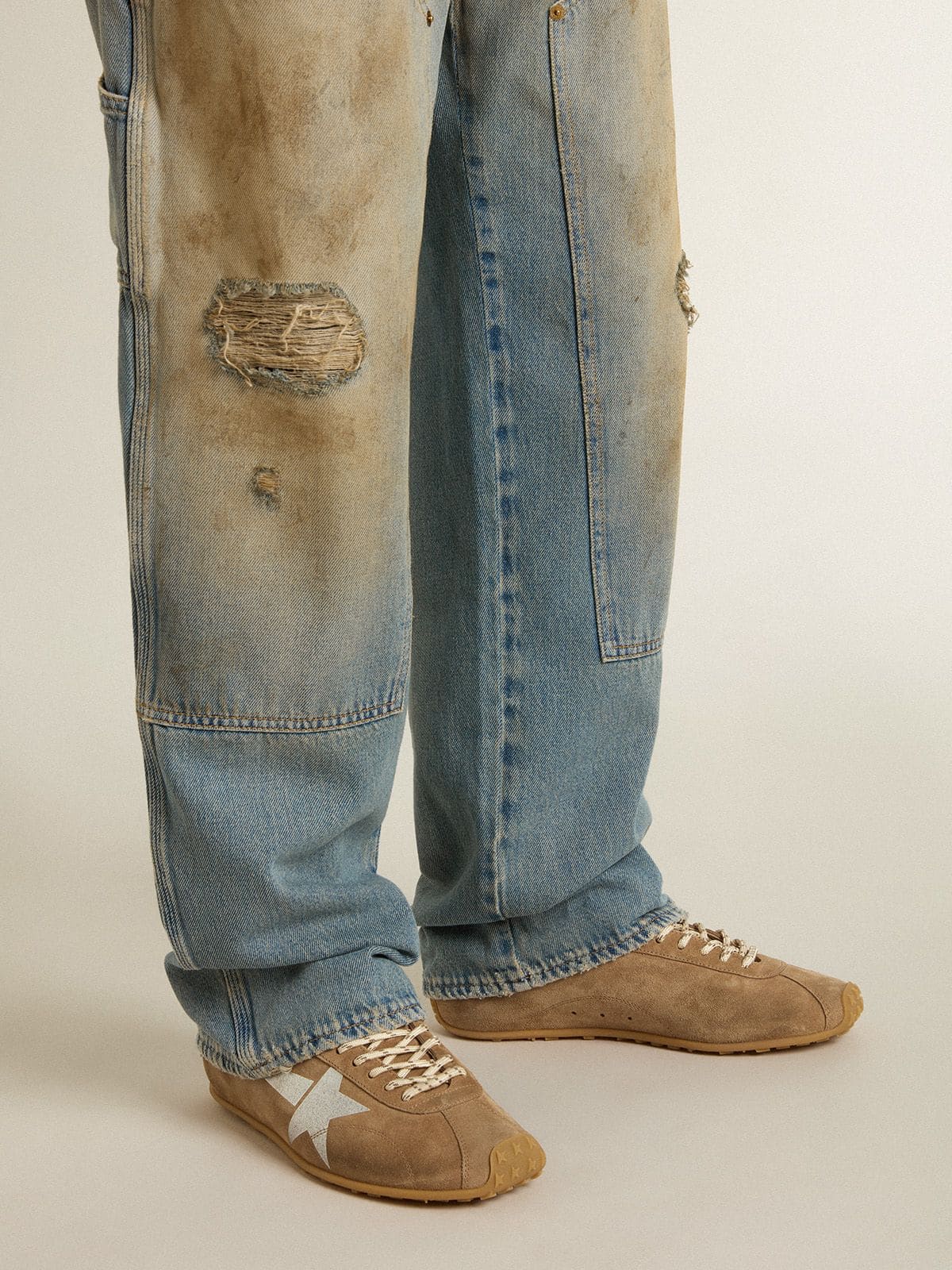 Golden Goose - 남성 토바코 스웨이드 어퍼 & 실버 스타 마라톤 스피드 in 