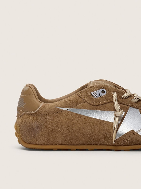 Golden Goose - Men's Marathon Speed with tobacco suede upper and silver star in 
