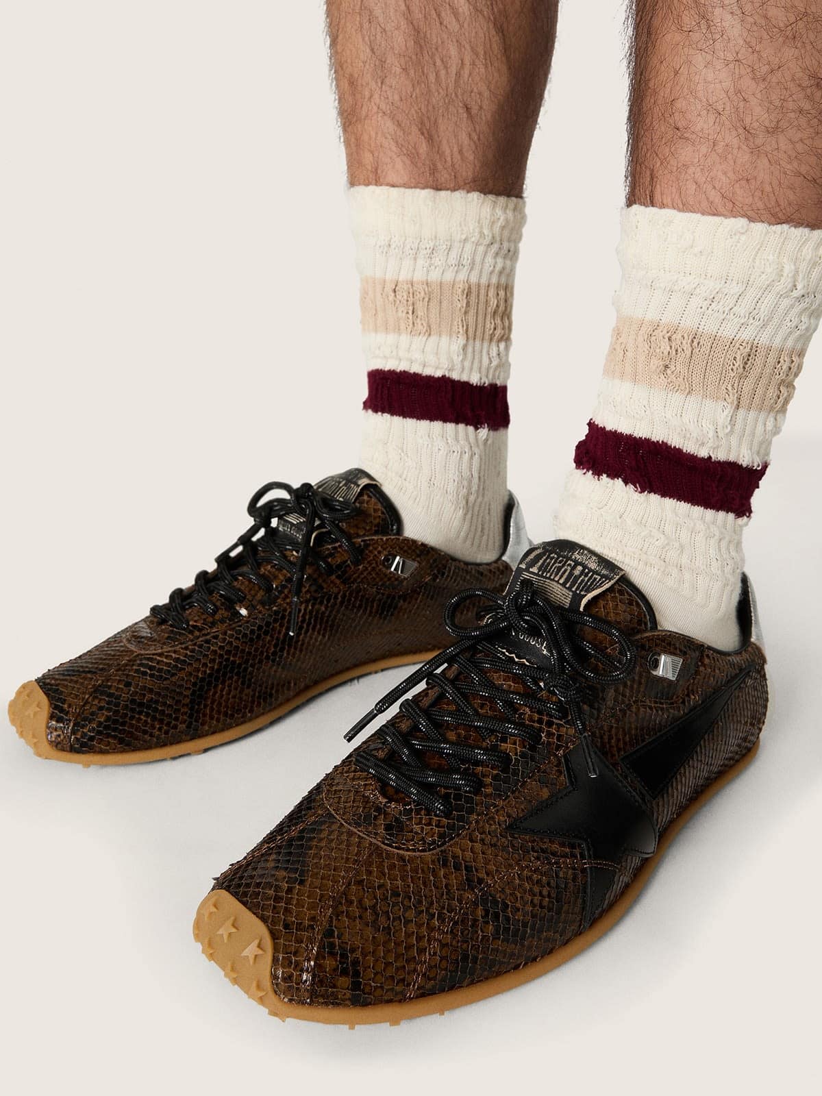 Golden Goose - Marathon Speed Herren aus Leder mit braunem Pythonprint, schwarzem Stern und silberfarbener Lederferse in 