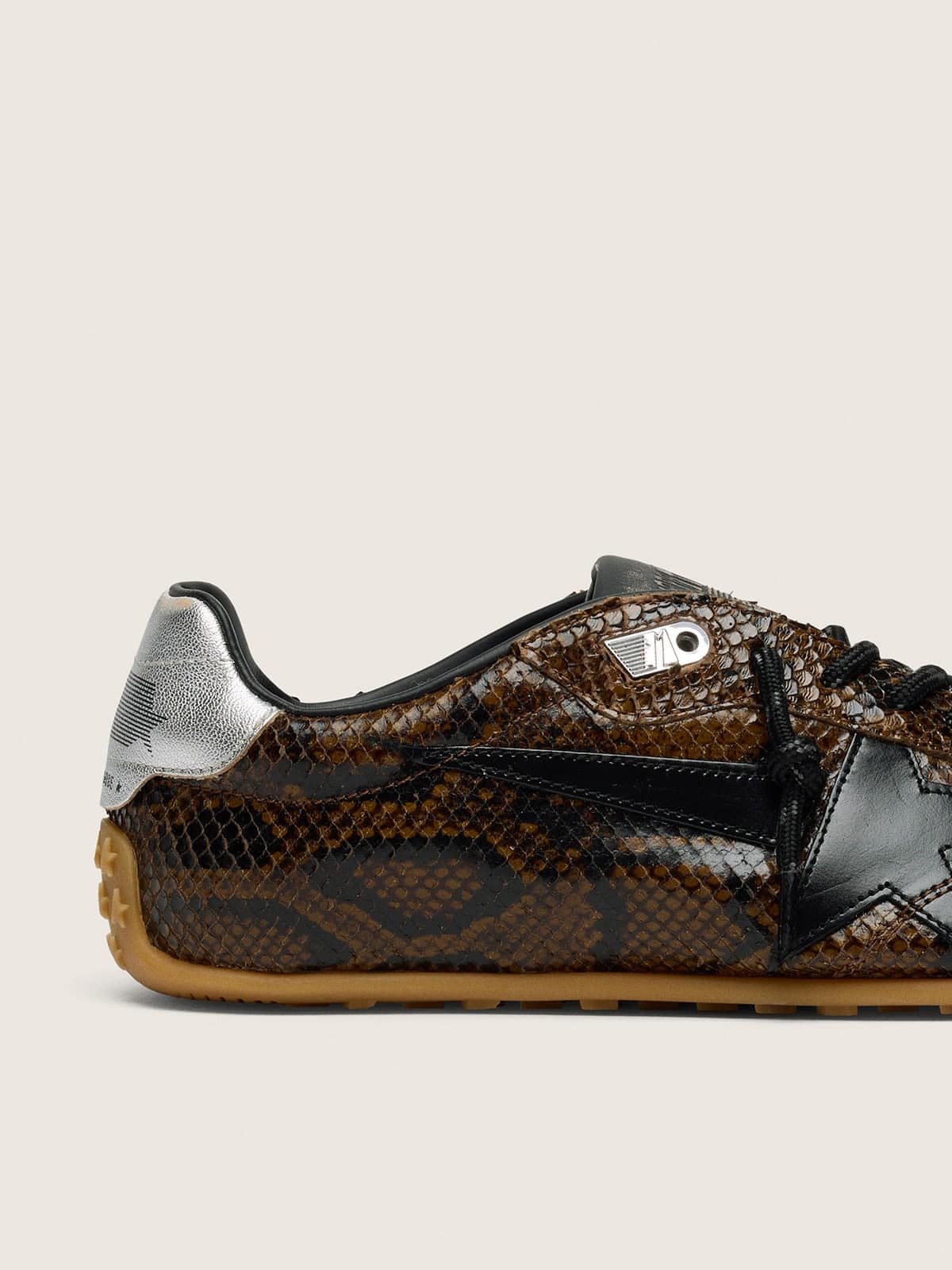 Golden Goose - Marathon Speed Herren aus Leder mit braunem Pythonprint, schwarzem Stern und silberfarbener Lederferse in 