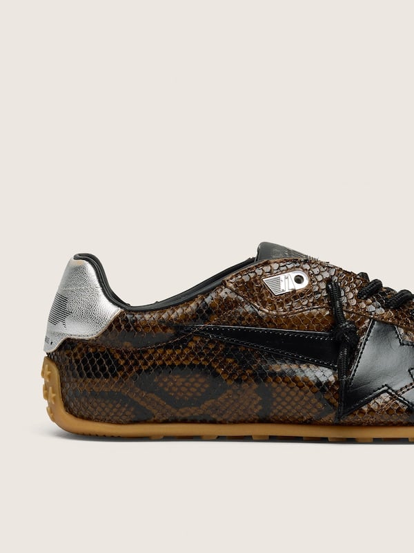 Golden Goose - Men's Marathon Speed in leather with brown snake print, black star and silver leather heel tab in 