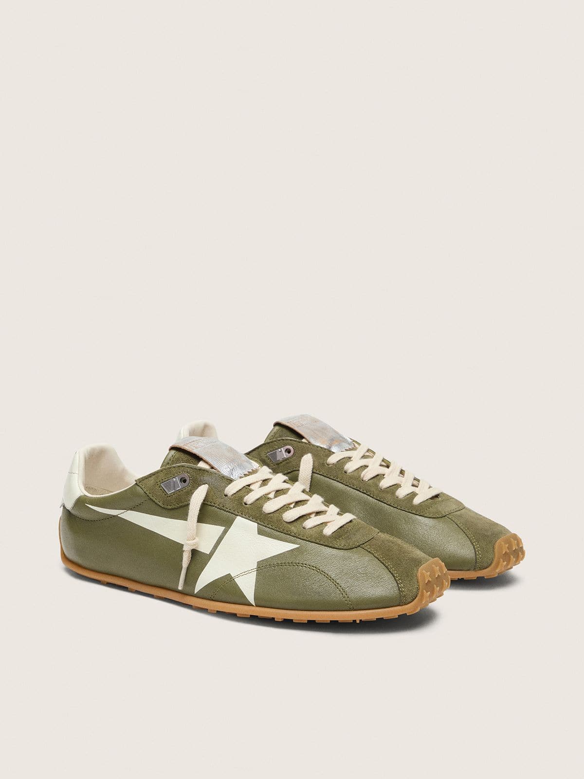 Marathon Speed pour homme en cuir vert olive avec &eacute;toile cr&egrave;me