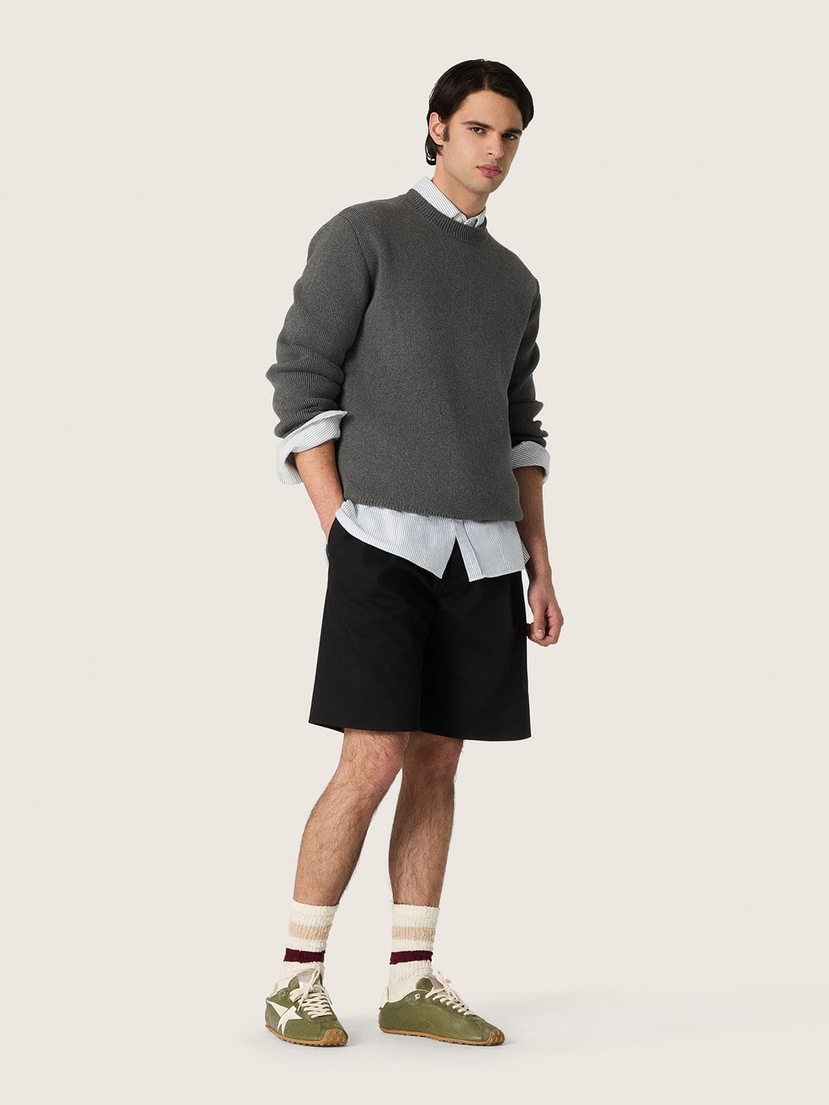 Golden Goose - Marathon Speed uomo in pelle verde oliva con stella crema in 