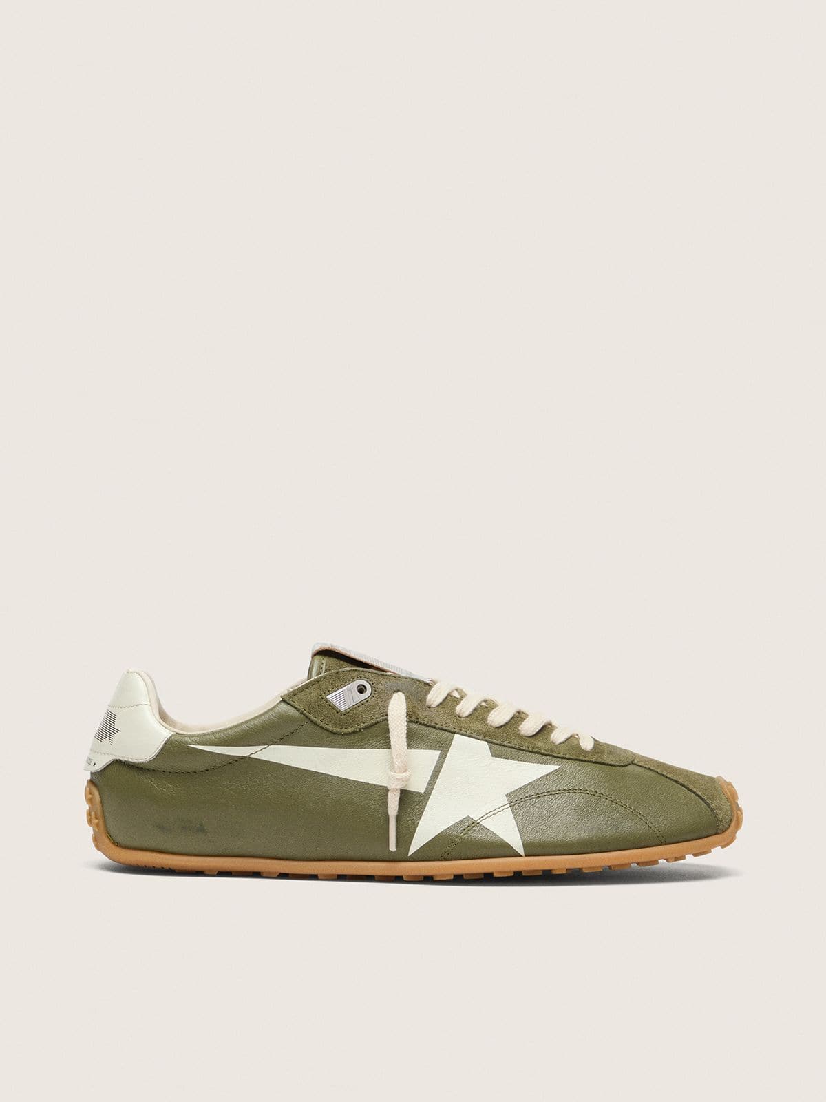 Golden Goose - Marathon Speed uomo in pelle verde oliva con stella crema in 